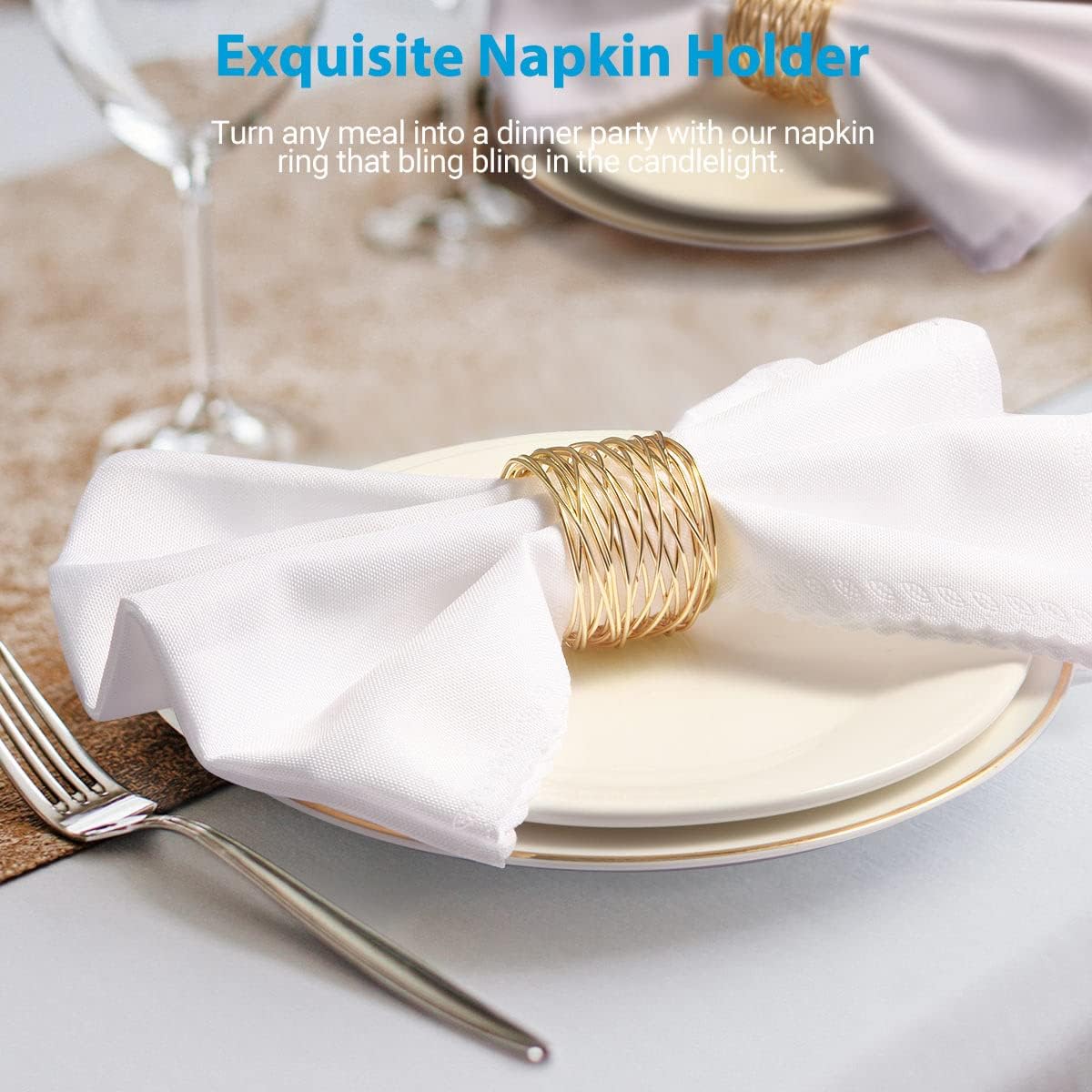 Twelve-Piece Gold Twisted Wire Mesh Napkin Rings - Image 2