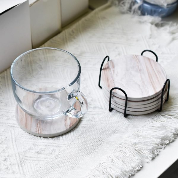Six-Piece Absorbent Ceramic Coaster Set with Holder