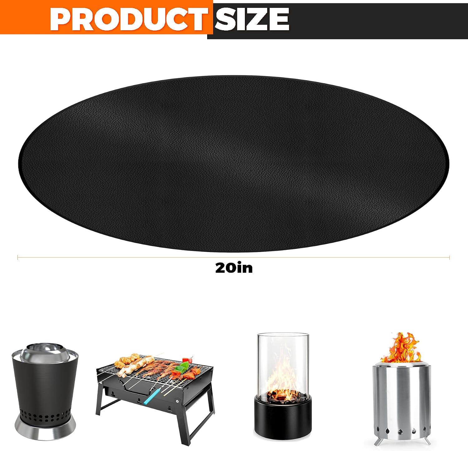 20-Inch Black Tabletop Fire Pit Mat - Image 2