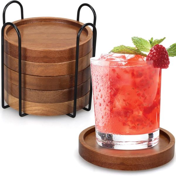 Six-Piece Wooden Coaster Set with Holder