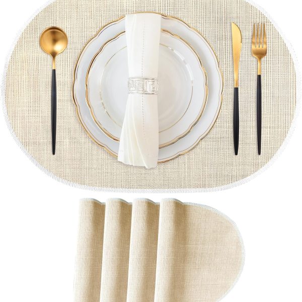Oval Placemat, Heat-Resistant, Non-Slip, Easy-To-Clean Beige
