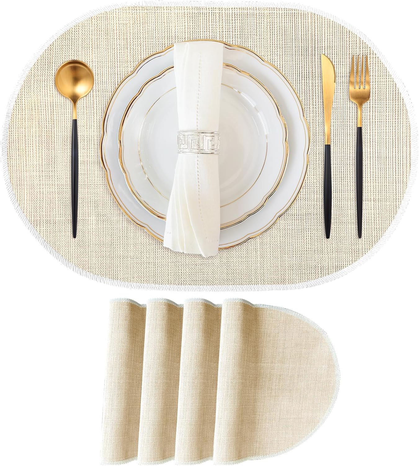 Oval Placemat, Heat-Resistant, Non-Slip, Easy-To-Clean Beige