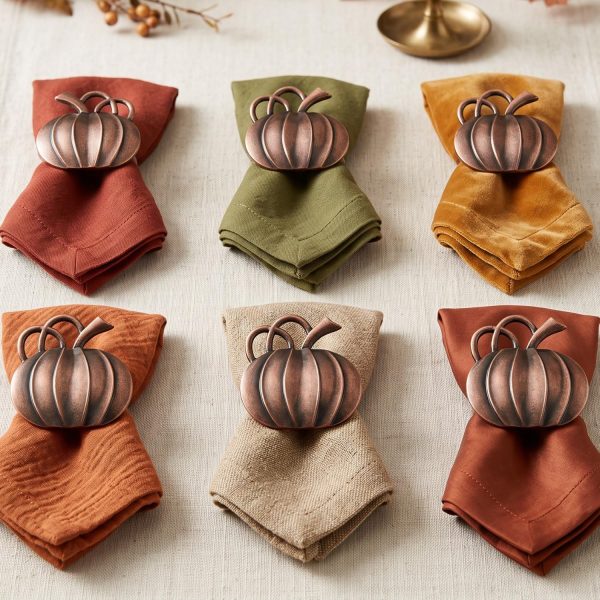 Six-Piece Bronze Pumpkin Napkin Rings for Thanksgiving