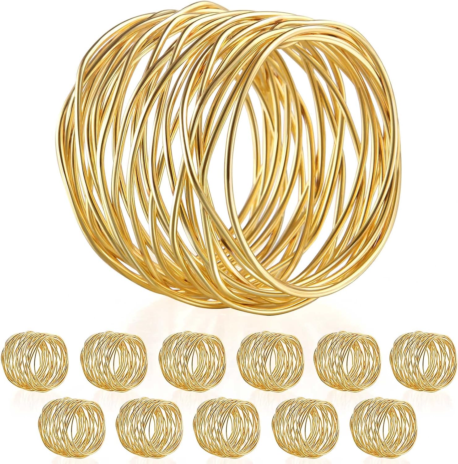 Twelve-Piece Gold Twisted Wire Mesh Napkin Rings