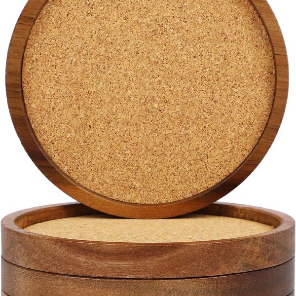 Four-Piece Stackable Wood Cork Absorbent Coaster Set