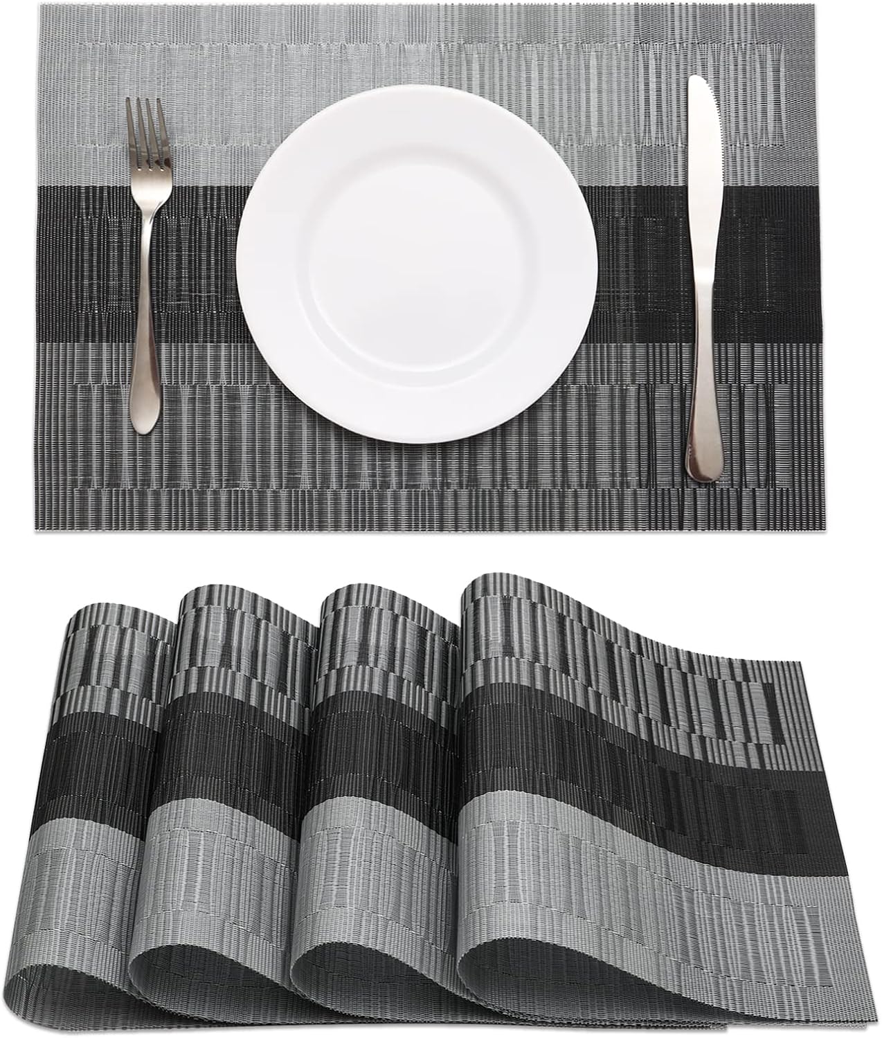 Black Woven Placemat, Heat-Resistant, Non-Slip Vinyl, Easy To Wipe