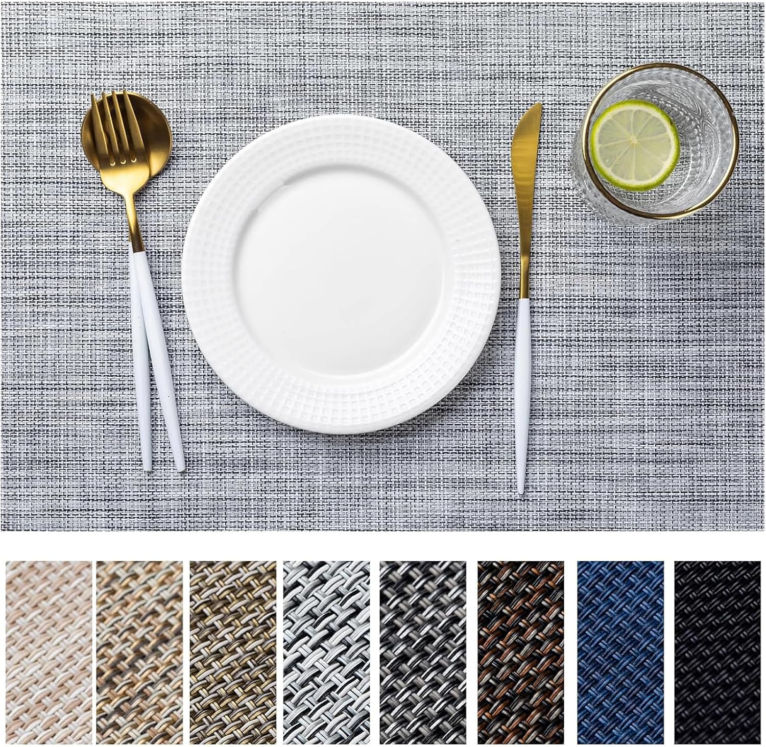 Woven Vinyl Placemat, Washable And Easy-To-Wipe Gray