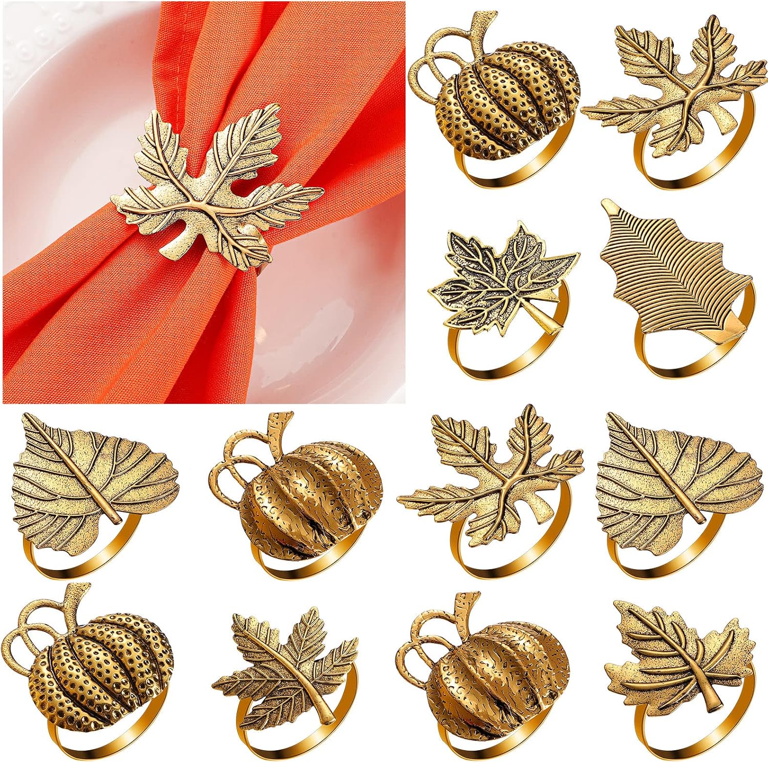 Twelve-Piece Thanksgiving Pumpkin and Leaf Napkin Rings - Image 2